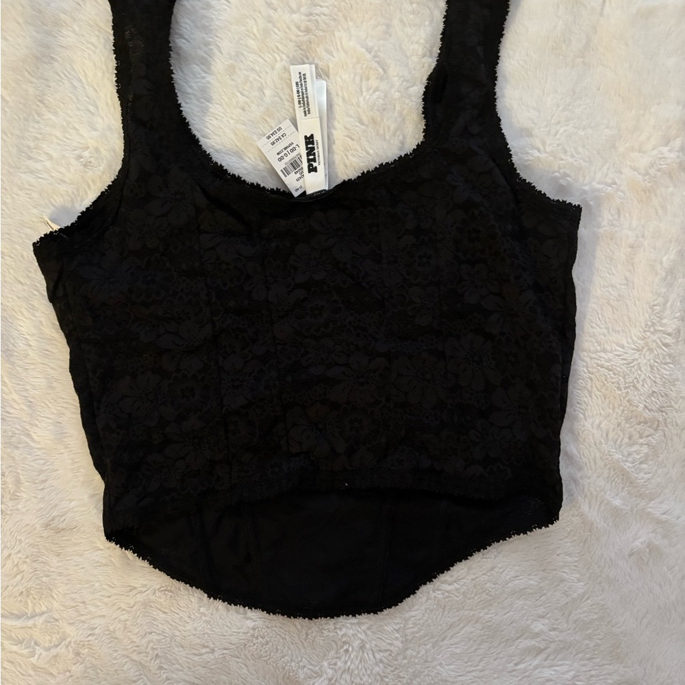 NWT- Victoria’s Secret PINK Black Lace Women’s Corset style top